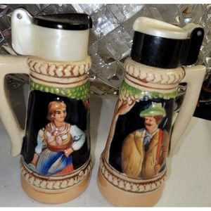 Beer Stein Salt Pepper Shaker Set West Germany Thieco MCM Bavaria Vintage